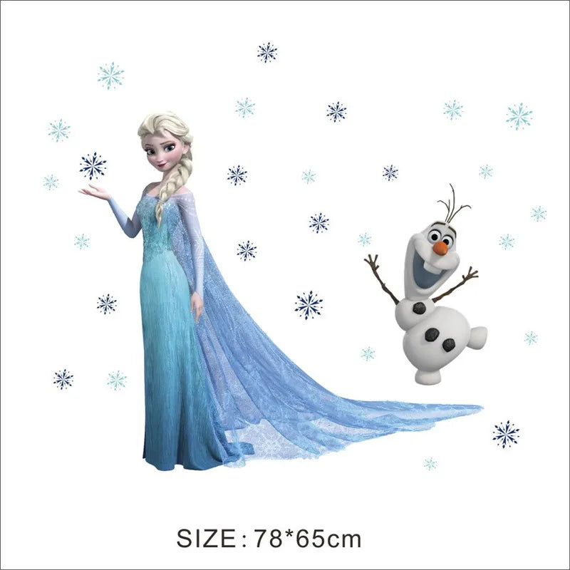 Lovely Olaf Elsa Queen Snowflakes Frozen Wall Sticker for Kids Room Decoration Cartoon Home Decals Anime Mural Art Movie Poster