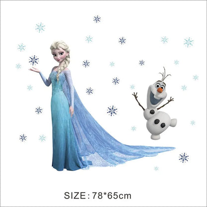 Lovely Olaf Elsa Queen Snowflakes Frozen Wall Sticker for Kids Room Decoration Cartoon Home Decals Anime Mural Art Movie Poster
