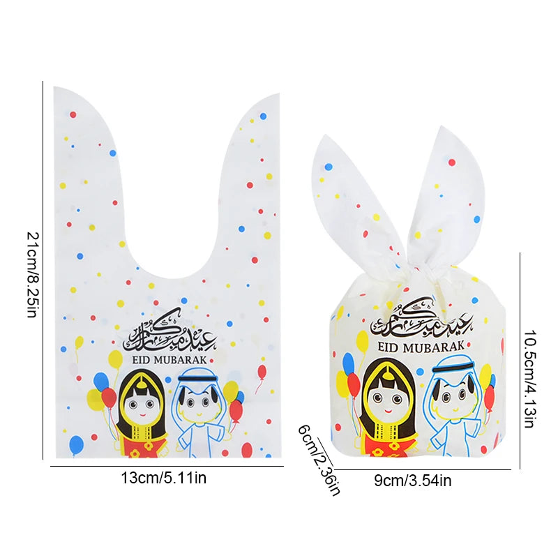 20Pcs Eid Mubarak Candy Gift Bags Rabbit Ears Cookie Packaging Islamic Muslim Party Supplies 2024 Ramadan Kareem Home Decoration