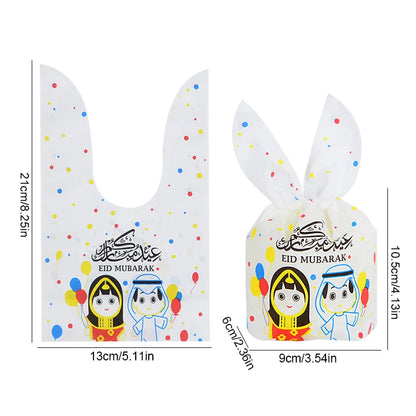 20Pcs Eid Mubarak Candy Gift Bags Rabbit Ears Cookie Packaging Islamic Muslim Party Supplies 2024 Ramadan Kareem Home Decoration