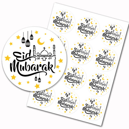 60Pcs Ramadan Kareem Eid Al-Fitr Decorative Stickers Blessed Eid Mubarak Muslim Religion Festival Decor Food Gift Bag Sealing