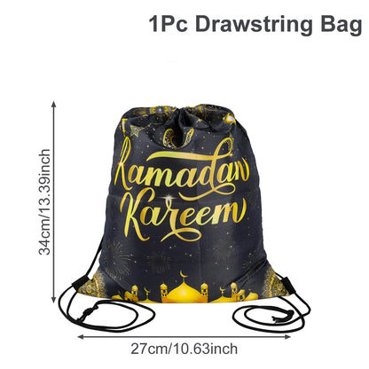 Non-Woven Bag Ramadan Gifts Drawstring School Backpack Cartoon Wild Forest Eid Mubarak Ramadan Kareem Party 2024 Packing Bags