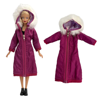 1 Pcs Fashion Hoodie Dress  for Barbie Doll Clothes Winter Jacket  Parka Coat Outfit for 1/6 BJD Doll Accessories JJ