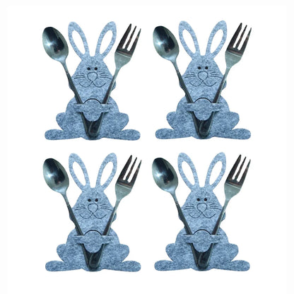 4Pcs/Set Easter Knife Fork Bags Non-Woven Cartoon Sheep Easter Rabbit Cutlery Holder Bag Tableware Organizer Easter Decorations
