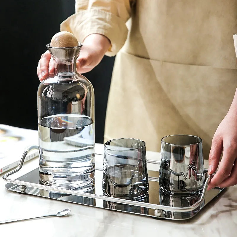 JINYOUJIA-Nordic Glass Carafe Water Pitcher With Wood Lid, Kettle, Drinking Cup, Tea Pot, Juice Jug, Household Drinkware