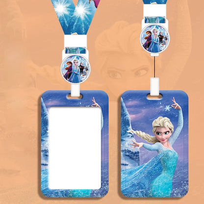 Disney Frozen Access Card Holder Lanyard Student ID Campus Bus Card Cover Elsa Anna Girls Elastic Rope Badge Reel Work Card Case