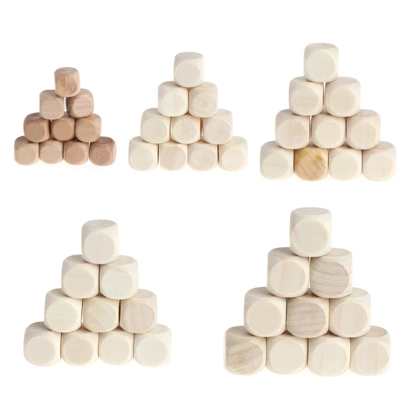 10pcs 6 Sided Blank Wood Dice Party Family DIY Games Printing Engraving Kid Toys
