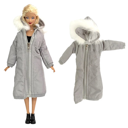 1 Pcs Fashion Hoodie Dress  for Barbie Doll Clothes Winter Jacket  Parka Coat Outfit for 1/6 BJD Doll Accessories JJ