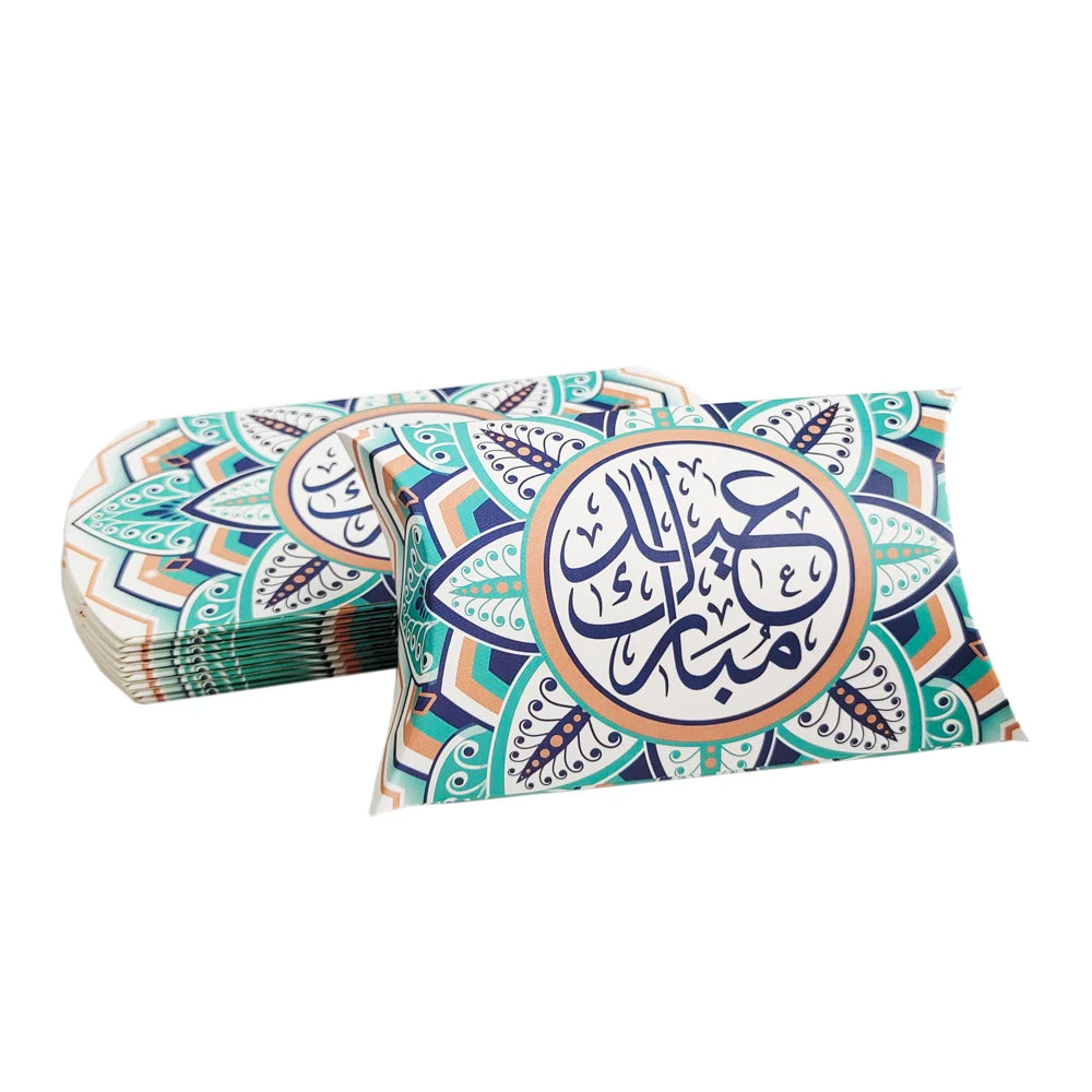 10pcs Eid Mubarak Gift Kraft Bag Box Pillow Candy Cookie Chocolate Paper Box Ramadan Kareem Decoration Party Supplies Kids Gift