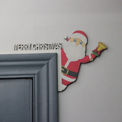 Christmas Door Frame Decoration Santa Claus Wooden Christmas Decorations Happy New Year 2024 Door Frame Trim Wood Xmas Decor