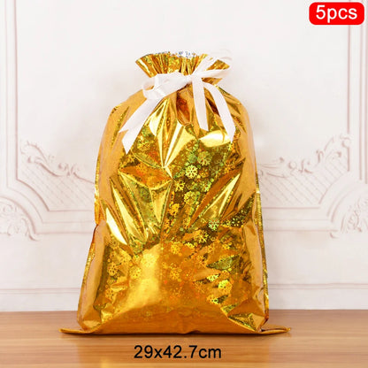 3/5Pcs Merry Christmas Drawstring Gift Bag New Year 2025 Large Candy Cookie Packaging Bag 2024 Navidad Christmas Home Decoration