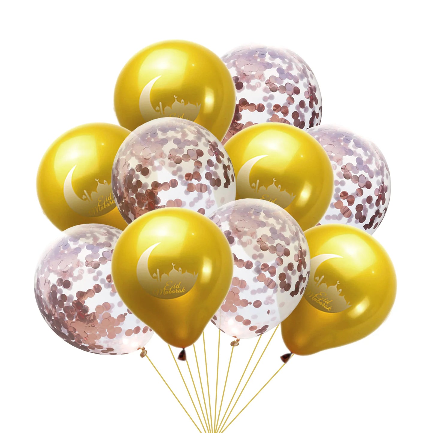 EID MUBARAK Balloons Decor, Ramadan Decoration, Silver and Gold, Islamic Muslim, Eid Mubarak Favors, Party Supplies, 10Pcs
