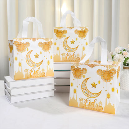4Pcs Eid Mubarak Gift Bag Ramadan Kareem Nonwoven Pouch Cookie Candy Packaging Bags Muslim Islamic Ramadan Party Decor Supplies