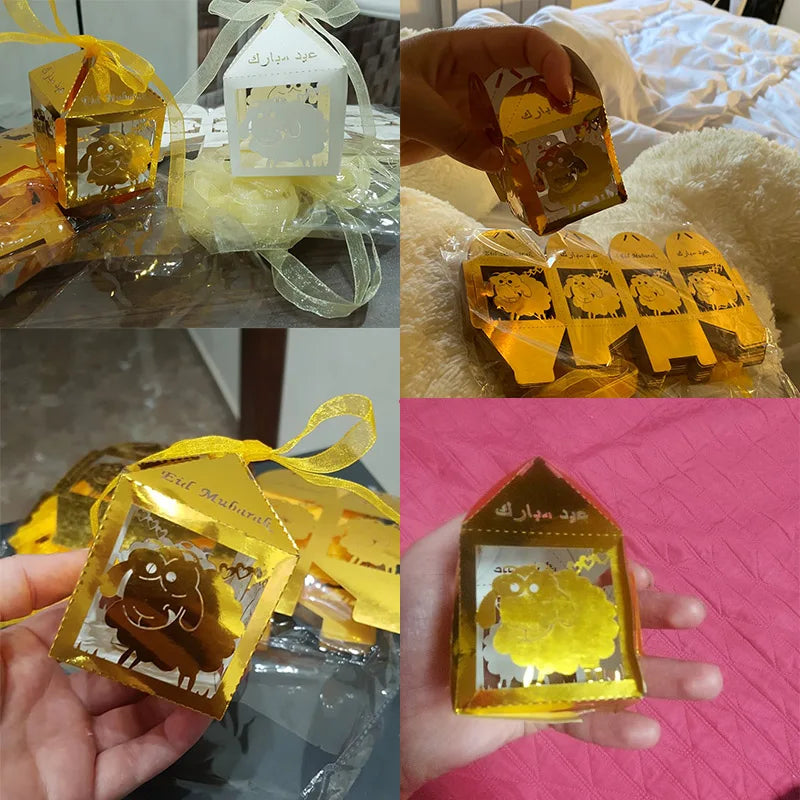 10Pcs Sheep Eid Mubarak Favors Candy Boxes Lace Ramadan Kareem Gift Boxes Islamic Muslim Happy Al-Fitr Eid Event Party Supplies