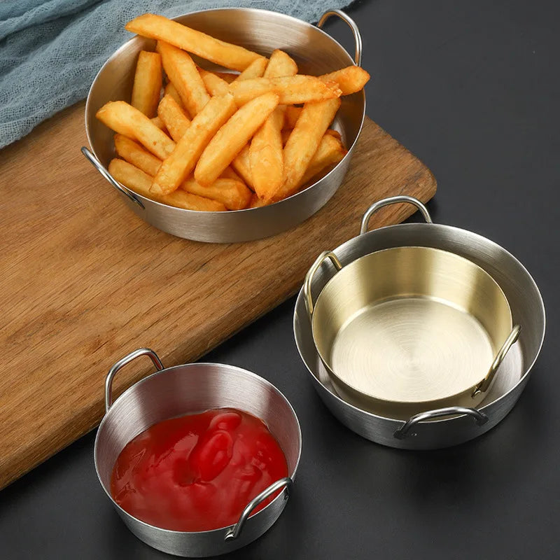 Korean Thicken 304 Stainless Steel Snack Plate With Double Handle Multifunctional Sauce Bowl Fruit Plate Kitchen Tableware Tools