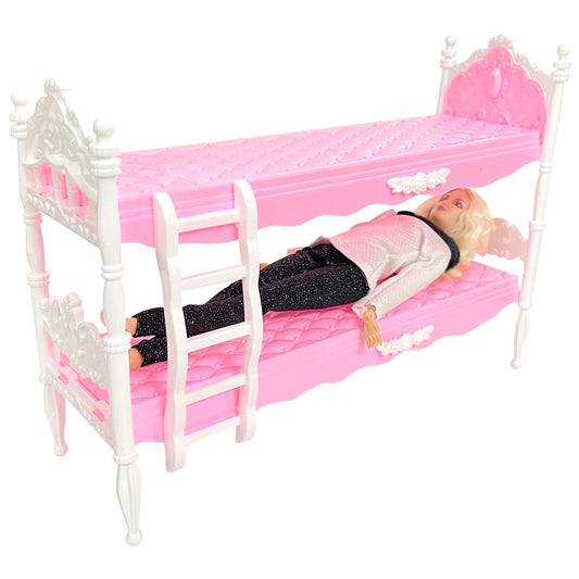 NK 1 Pcs Pink Bunk Doll Bed Dollhouse Furniture Princess Girl Bedroom for Barbie Doll Accessories Gift's Doll Baby Toy