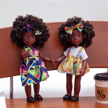 One Piece 14 Inch American African Black Doll With Curly Hair - Perfect Gift for Girls on Birthday - Full Set Included