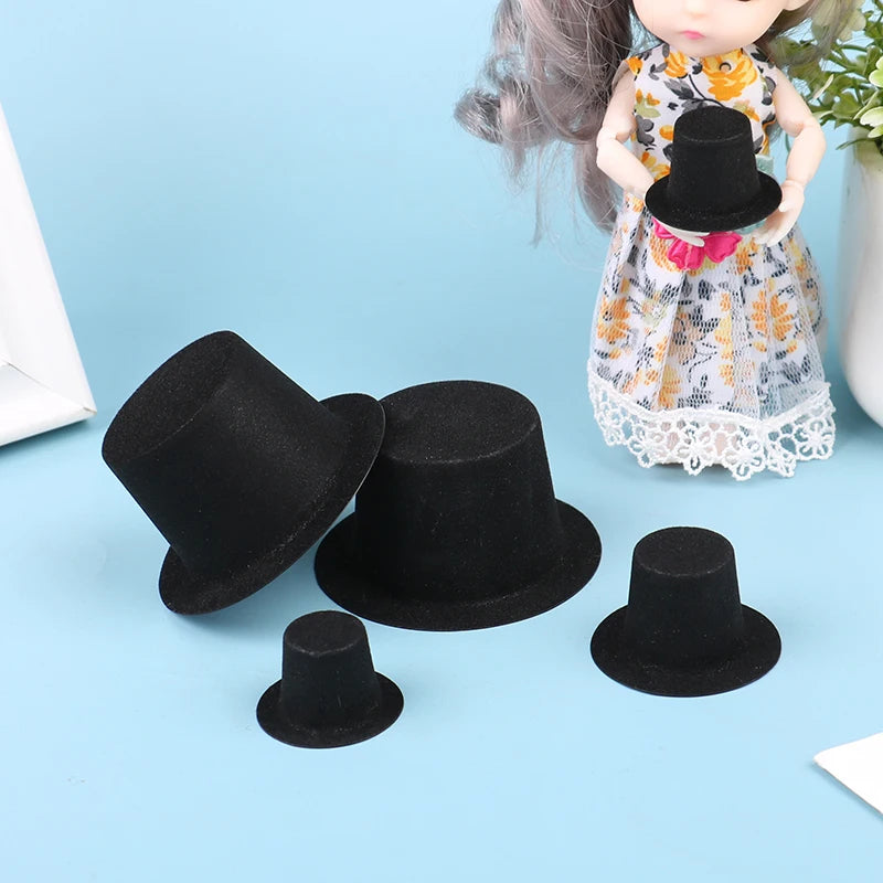 10Pcs Miniature Black Hat Mini Doll Hat Doll House Ornament Hand Weaved Dollhouse Accessories 3 Sizes