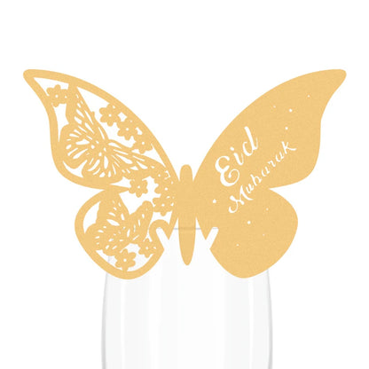 20pcs Eid Mubarak Hollow Butterfly Cup Card Wine Glass Paper Name Place Seat Card Wedding Party Ramadan Kareem Table Decorations