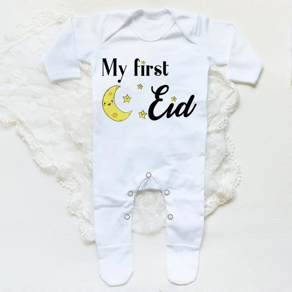 My First Eid Ramadan Baby Babygrow Sleepsuit Vest Bodysuit Infant Long Sleeve Romper Ramadan Islamic Muslim Keepsake Baby Outfit