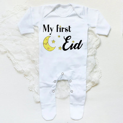My First Eid Ramadan Baby Babygrow Sleepsuit Vest Bodysuit Infant Long Sleeve Romper Ramadan Islamic Muslim Keepsake Baby Outfit