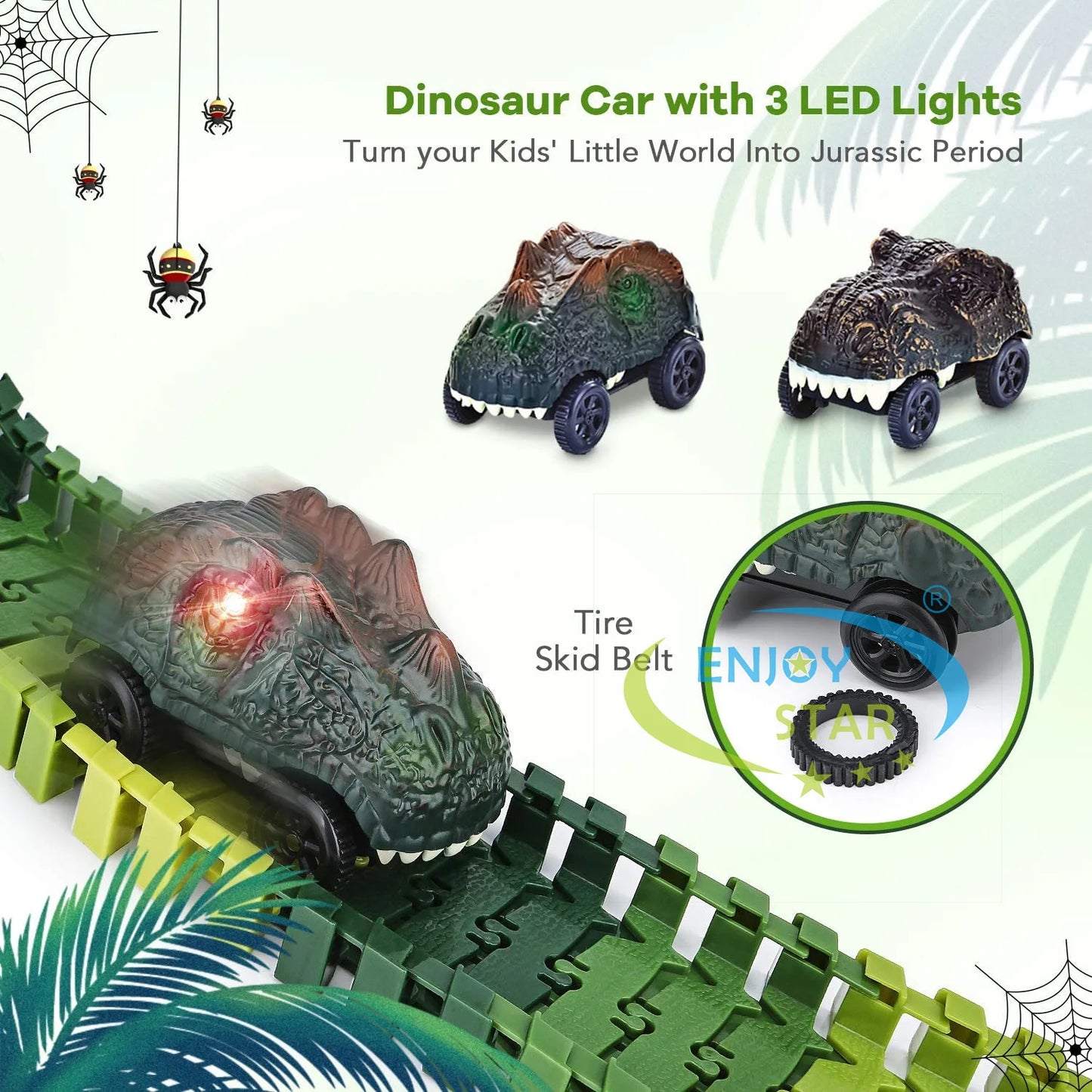 156pcs Dinosaur Railway Car Track Toy Set DIY Assemble Road Race Set With Flexible Track Dinosaur Toys Bridge Ramps Toys for Kid