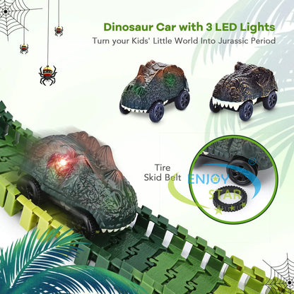 156pcs Dinosaur Railway Car Track Toy Set DIY Assemble Road Race Set With Flexible Track Dinosaur Toys Bridge Ramps Toys for Kid