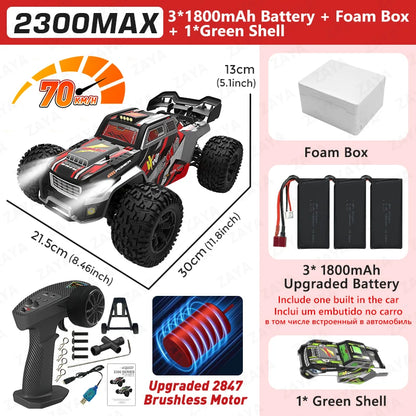 1:16 70km/H or 50km/H 4WD RC Car With LED Remote Control Cars High Speed Drift Monster 4x4 Truck for Kids Toy 2300PRO 2300MAX