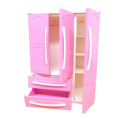 Barbies Dollhouse Furniture 31 Items/Set=1 Wardrobe + 30 Doll Accessories Dolls Clothes Dresses Crowns Necklace Shoes for Barbie