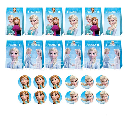 Disney Frozen Elsa Themed Gift Box Kids Party Decoration Baby Shower Paper Candy Bag With Stickers Girls Birthday Party Supplies