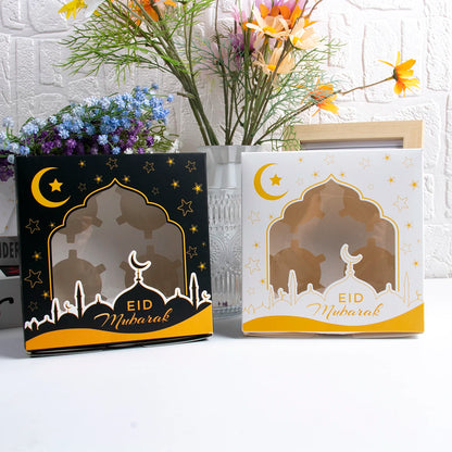 2PCS Eid Mubarak Candy Boxes Open Window Cookie Packaging Gift Boxes Muslim Islamic Festival Party Decor Ramadan Kareem Supplies