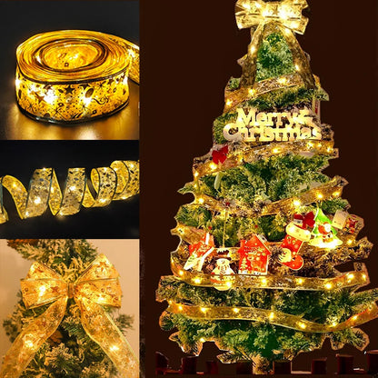 1-10m Christmas Luminous Lights Decoration Golden Christmas Ribbon Fairy String Lights for Home Party Christmas Supplies Decor