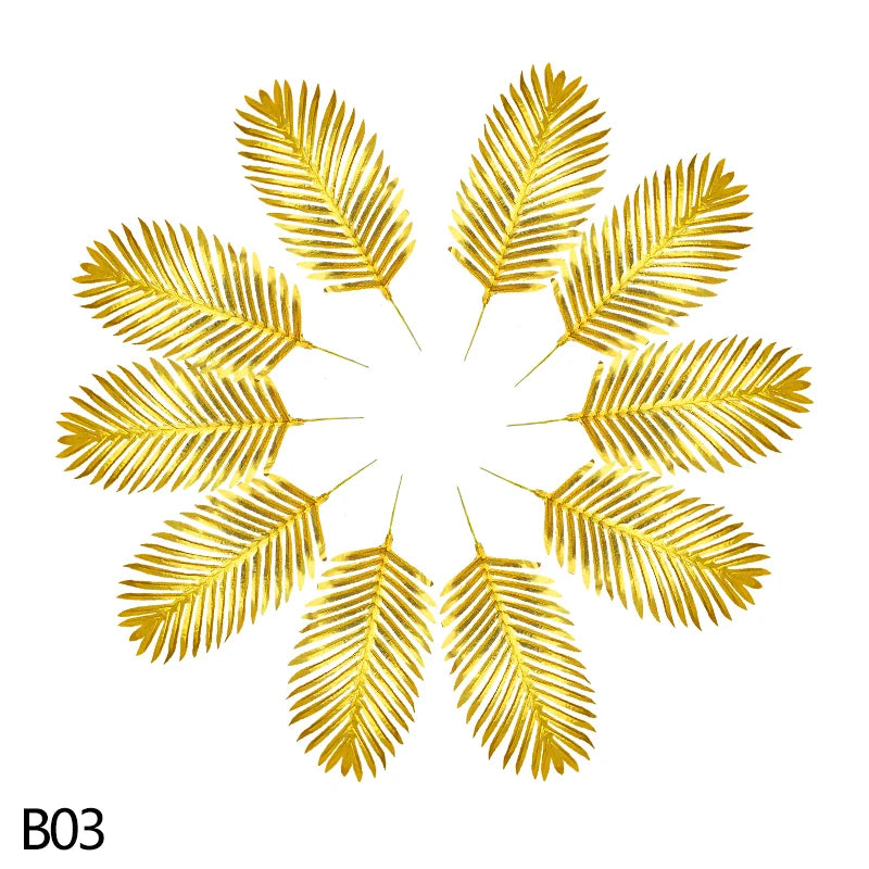5 Golden Home Garden Fake Leaves Decor Silk Artificial Plant Tropical Palm Tree Leaves Wedding Event Party Decorations Supplies