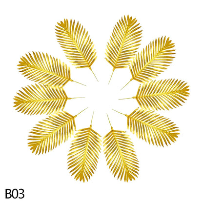5 Golden Home Garden Fake Leaves Decor Silk Artificial Plant Tropical Palm Tree Leaves Wedding Event Party Decorations Supplies