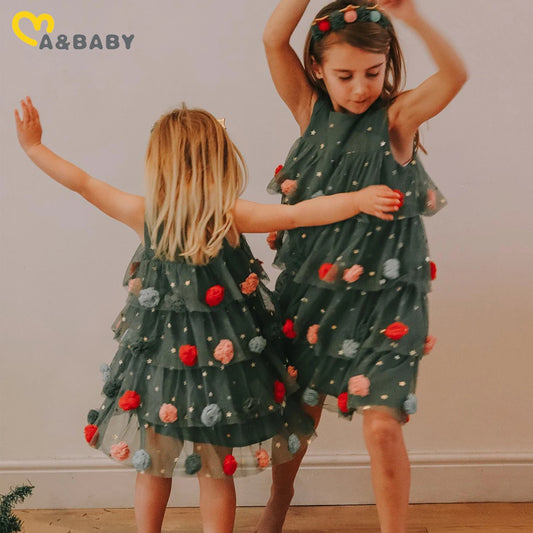 Ma&baby 1-6y Christmas Kid Baby Girls Dress Toddler Infant Children Star Ball Sleeveless Layered Tulle Party Dresses Costumes