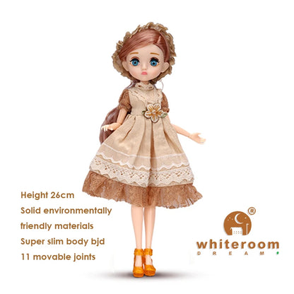 Slim 26cm Bjd Doll for Girl Purple Hair Big Eyes Fashion Princess Clothes Suit Accessories Decoration Eyelash Solid Doll Gift