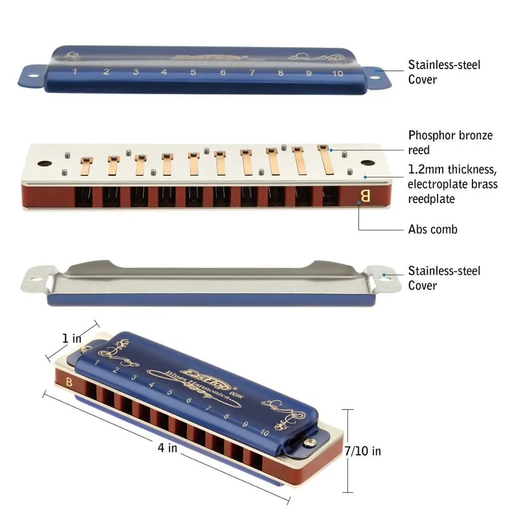 East Top Harmonica Professional Diatonic Blues Harmonica Mouth Organ  for Player,Beginner,Birthday Gift