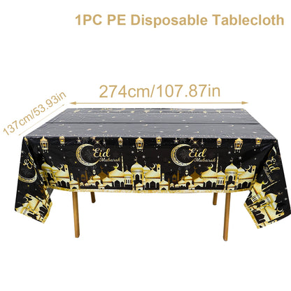 EID Mubarak Disposable Tablecloth EID Mubarak Decoration 2024 for Home Table Cloth Ramadan Kareem Islamic Muslim Party Decor