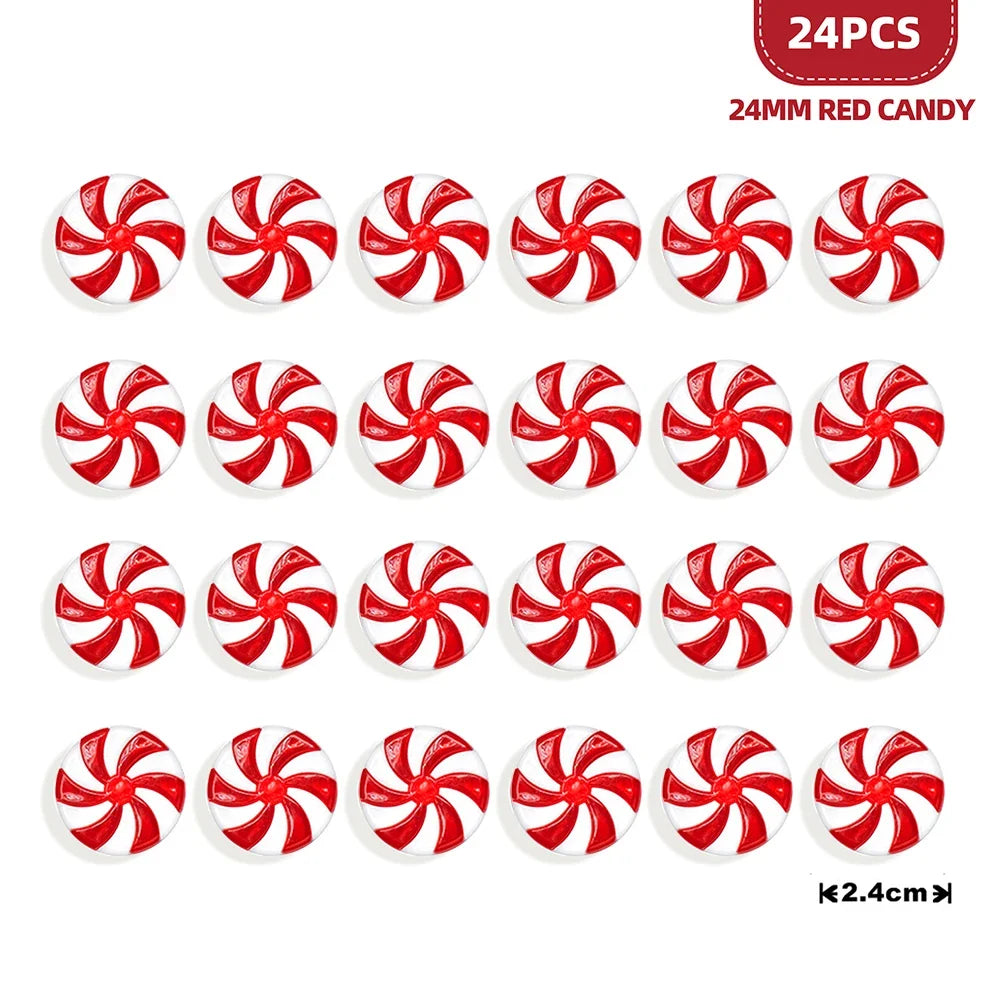 24PCS Mini Candy Canes Miniature Christmas Tree Decoration Peppermint Swirls Pendant DIY Scrapbook Craft Gift Home Party Navidad