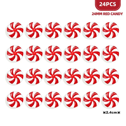 24PCS Mini Candy Canes Miniature Christmas Tree Decoration Peppermint Swirls Pendant DIY Scrapbook Craft Gift Home Party Navidad