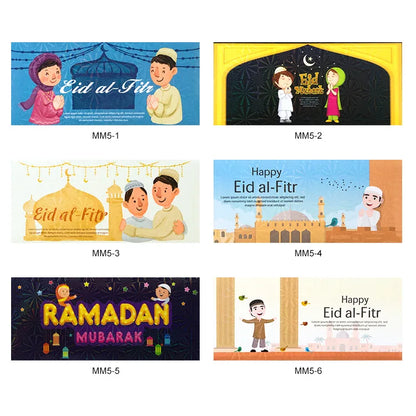 6pcs Eid Mubarak Envelopes Money Gift Bag Card Holder Ramadan Decoration 2023 Islamic Muslim Eid Al-Fitr Invitation Supplies