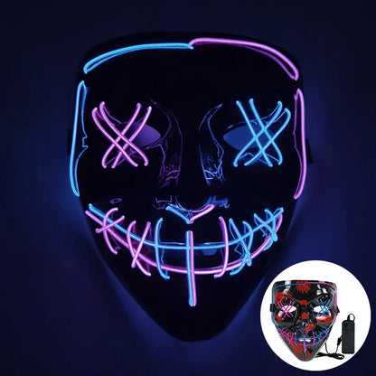 1P Scary Halloween Colplay Light Up Purge Mask Halloween Masquerade Party LED Face Masks for Kids Men Women Mask Glowing in Dark