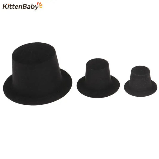10Pcs Miniature Black Hat Mini Doll Hat Doll House Ornament Hand Weaved Dollhouse Accessories 3 Sizes