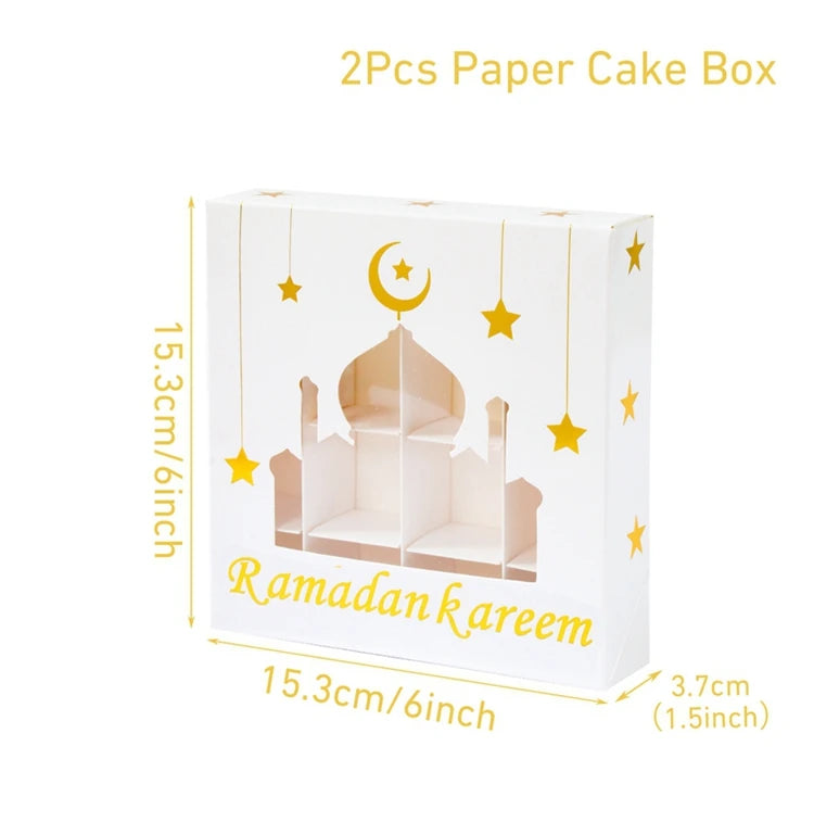 2Pcs Eid Mubarak Gift Box Candy Cake Chocolate Packaging Box Ramadan Kareem Home Decoration 2024 Islamic Muslim Party Supplies