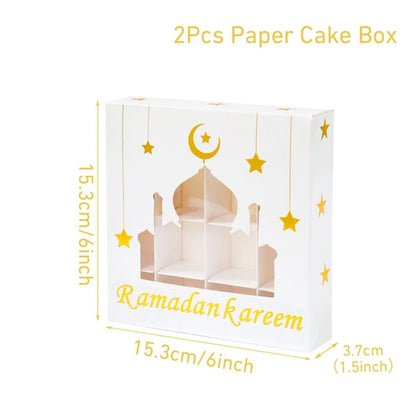 2Pcs Eid Mubarak Gift Box Candy Cake Chocolate Packaging Box Ramadan Kareem Home Decoration 2024 Islamic Muslim Party Supplies