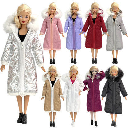 1 Pcs Fashion Hoodie Dress  for Barbie Doll Clothes Winter Jacket  Parka Coat Outfit for 1/6 BJD Doll Accessories JJ