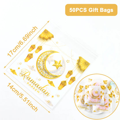 10pcs Eid Mubarak Gift Bags Plastic Candy Cookie Bag Ramadan Kareem Decoration 2024 Islamic Muslim Party Supplies Eid Gifts