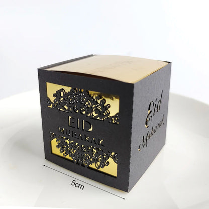 10Pcs Eid Mubarak Gift Box Ramadan Gift Packages Gold Hollow Eid Mubarak Candy Cake Box Eid Mubarak Decoration 2024 Muslim Party
