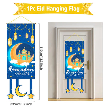 Eid Mubarak Decoration 2024 Hanging Flag Ramadan for Home Door Islamic Muslim Party Decor Ramadan Kareem Banner Eid Al-Fitr Gift