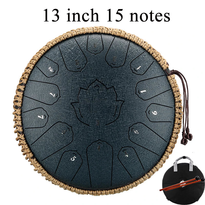 Hluru Glucophone Steel Tongue Drum 13 Inch 15 Notes Tone Key C Ethereal Drum Handpan Percussion Musical Instrument